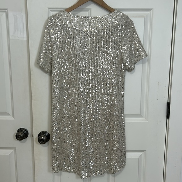 7 For All Mankind sparkly sequins slip shirt dress size small short sleeve cream - Picture 5 of 8